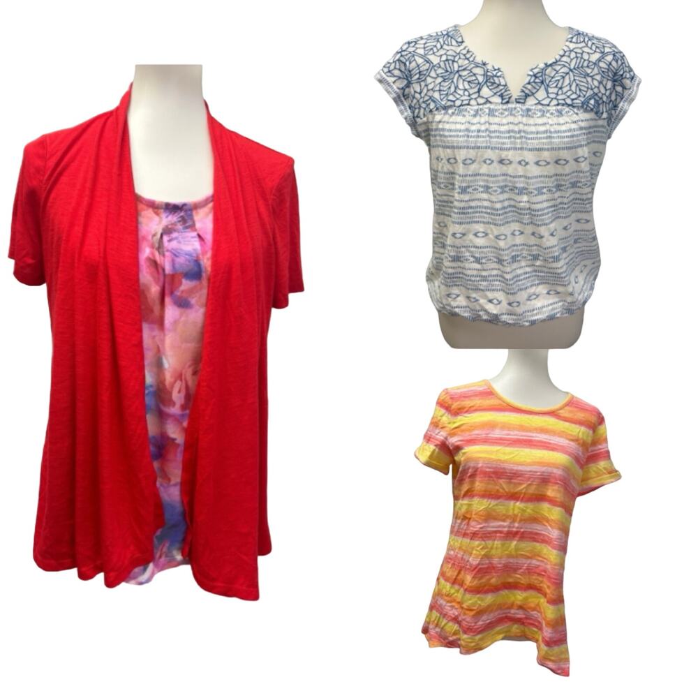 3 Lucky Brand White Stag Womens Medium Short Sleeve Blouses Tee Shirts